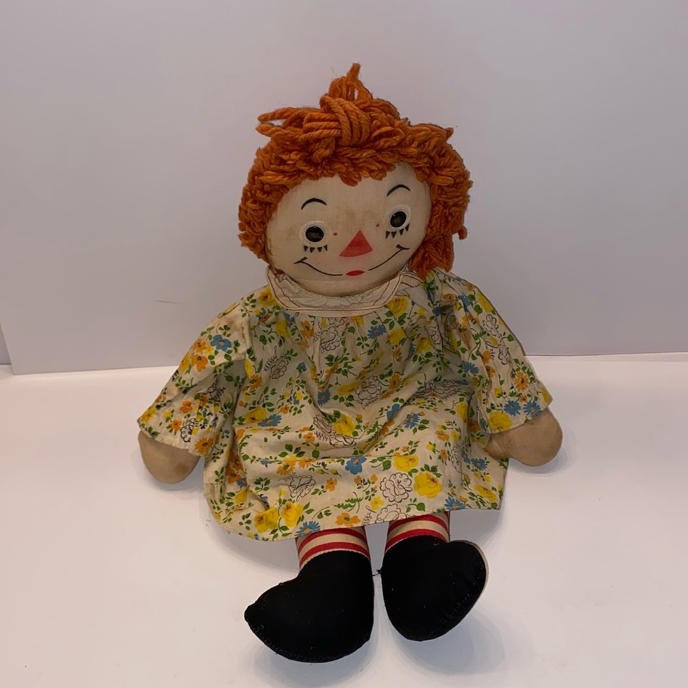 Vintage Raggedy Ann doll, approximately 20”, metal eyes